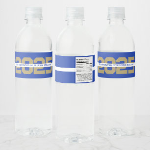 Blue & Bronze Gold Personalized Graduation Water Bottle Label