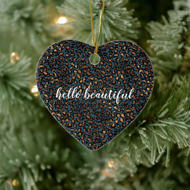 Blue Bronze Leopard Print Ceramic Ornament (Tree)