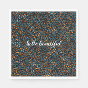Blue Bronze Leopard Print Napkins