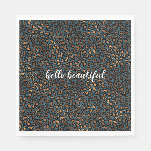 Blue Bronze Leopard Print Napkins (Front)