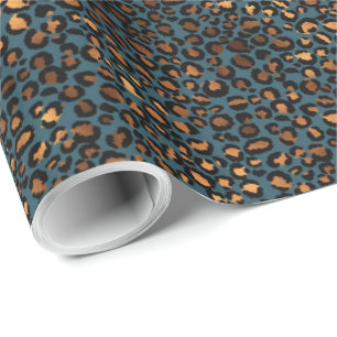 Blue Bronze Leopard Print Wrapping Paper
