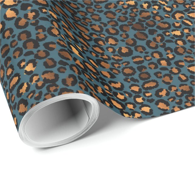 Blue Bronze Leopard Print Wrapping Paper (Roll Corner)