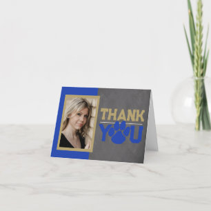 Blue & Bronze Paw Print Graduation Folding Photo Letterpress Thank You Card