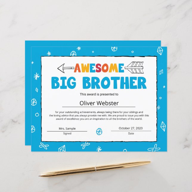 blue-brother-certificate-big-brother-certificate-zazzle for Free Printable Big Brother Cards Blue Brother Certificate Big Brother Certificate | Zazzle for Free Printable Big Brother Cards