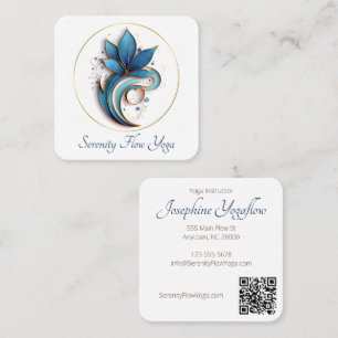 Blue Brown Abstract Lotus Elegant stylish QRC Square Business Card