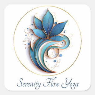 Blue Brown Abstract Lotus Elegant stylish Square Sticker