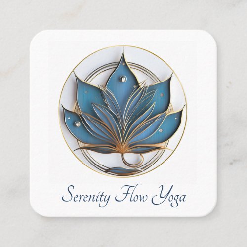 Blue Brown Abstract Lotus Flower Elegant stylish Square Business Card