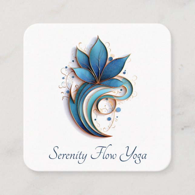 Blue Brown Abstract Lotus Swirl Elegant stylish Square Business Card (Front)