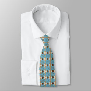 Blue Brown and Beige Diamond Pattern Neck Tie