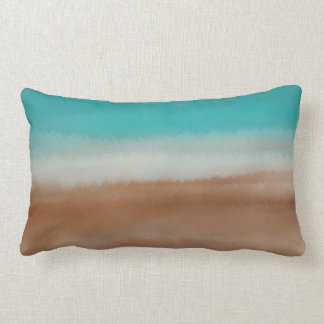 Blue, Brown and Grey Watercolor Stripes Pattern Lumbar Pillow