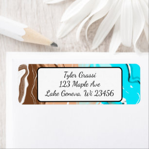 Blue, brown and tan Ocean Colors Marble Art Label