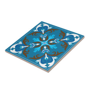 Blue, brown and white Azulejo Ceramic Tile