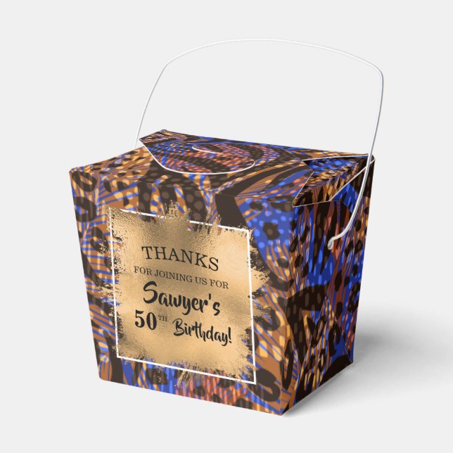 Blue Brown Animal Print Pattern Favor Boxes (Front Side)
