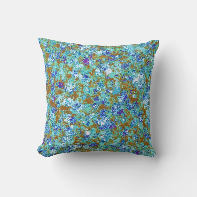 Blue Brown Aqua Abstract Throw Pillow (Front)