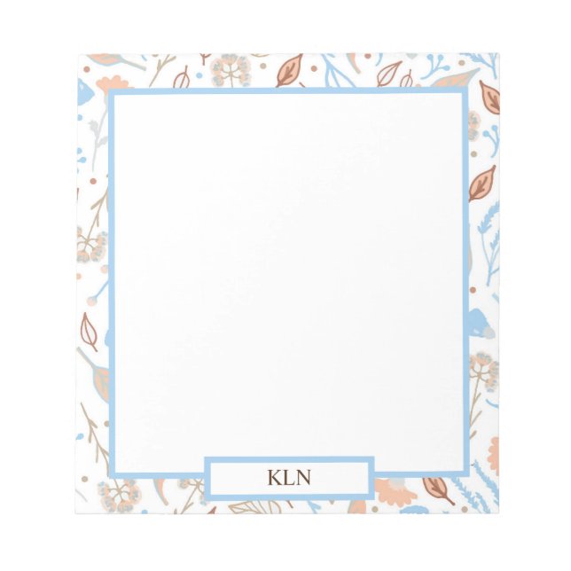 Blue & Brown Autumn Leaves | Fall Themed Notepad (Front)