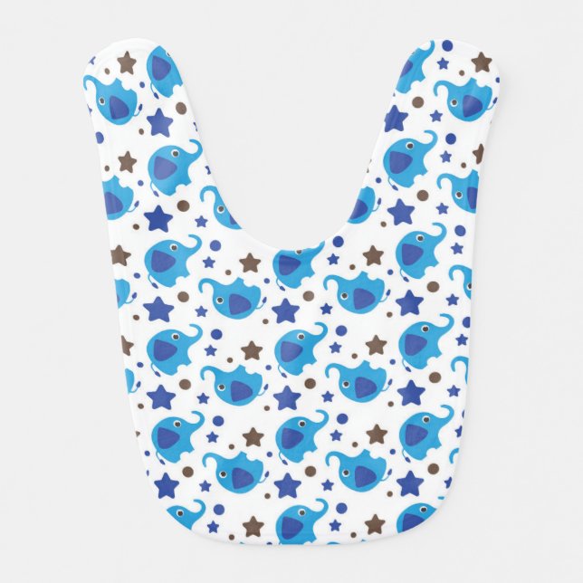 BLUE & BROWN BABY BOY ELEPHANTS  BIB (Front)