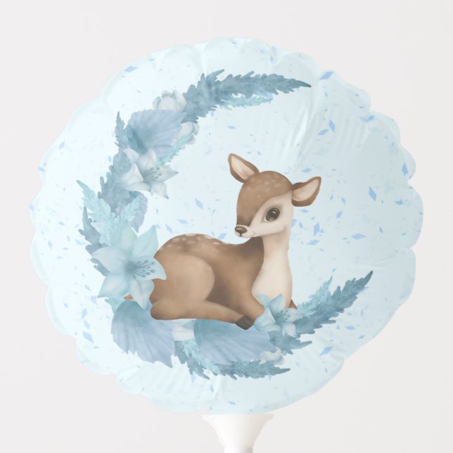 Blue Brown Bambi Half-Moon Flowers Dust Baby Boy Balloon (Front)