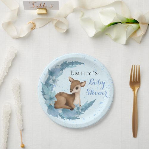 Blue Brown Bambi Half_Moon Flowers Dust Baby Boy P Paper Plates