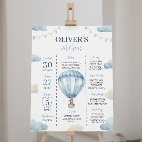 Blue Brown Bear Birthday Milestone Sign Poster