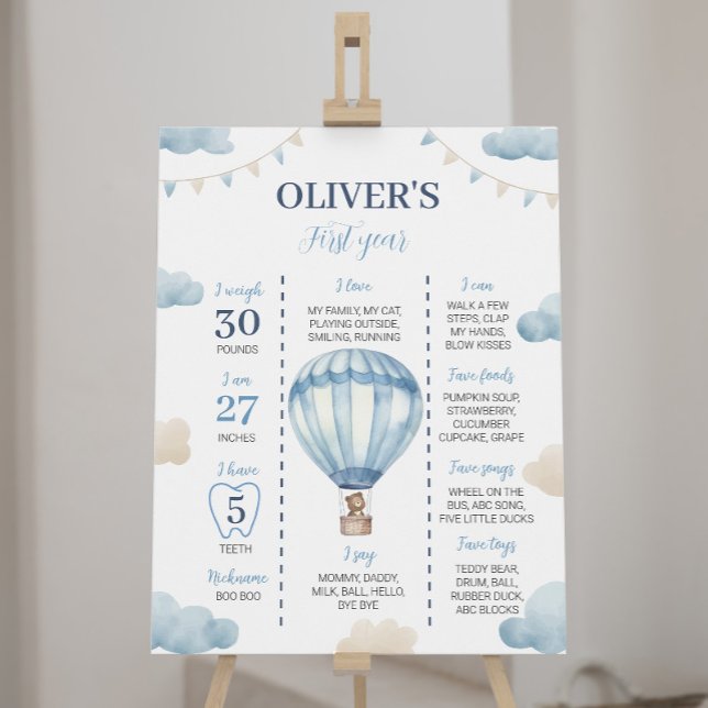 Blue Brown Bear Birthday Milestone Sign Poster (Creator Uploaded)