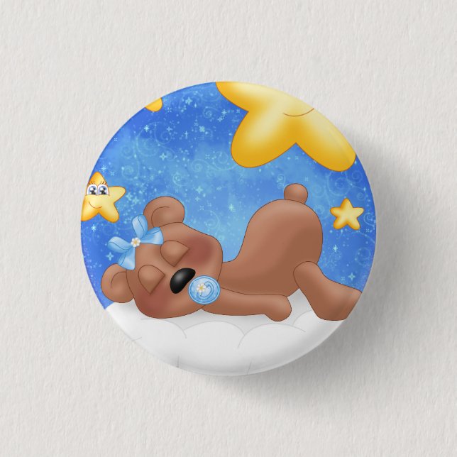 Blue Brown Bear Button (Front)