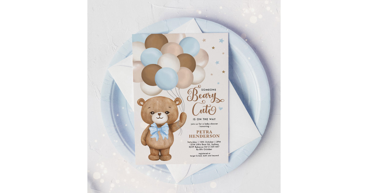 Blue Baby Boy Teddy Bear Watercolor Baby Shower Wrapping Paper, Zazzle