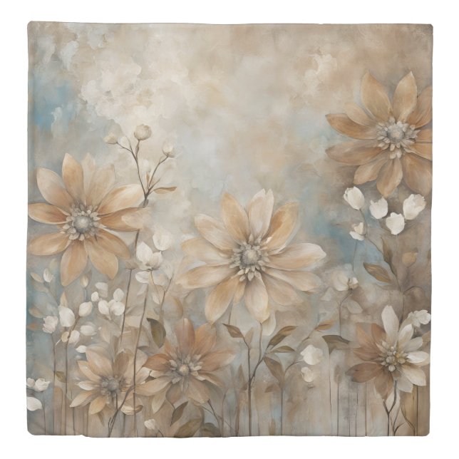 Blue Brown Beige Farmhouse Floral  Duvet Cover (Front)