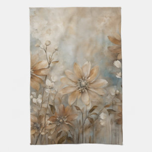 Blue Brown Beige Farmhouse Floral  Kitchen Towel