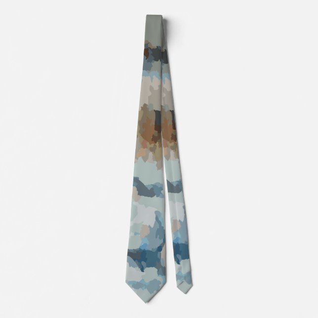 Blue brown beige taupe modern abstract nature  neck tie (Front)