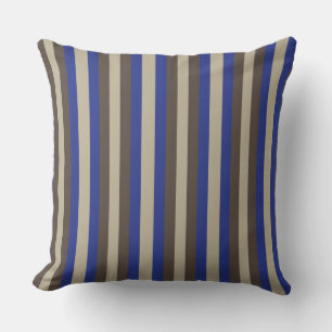 Blue Brown Beige Vertical Stripe Throw Pillow