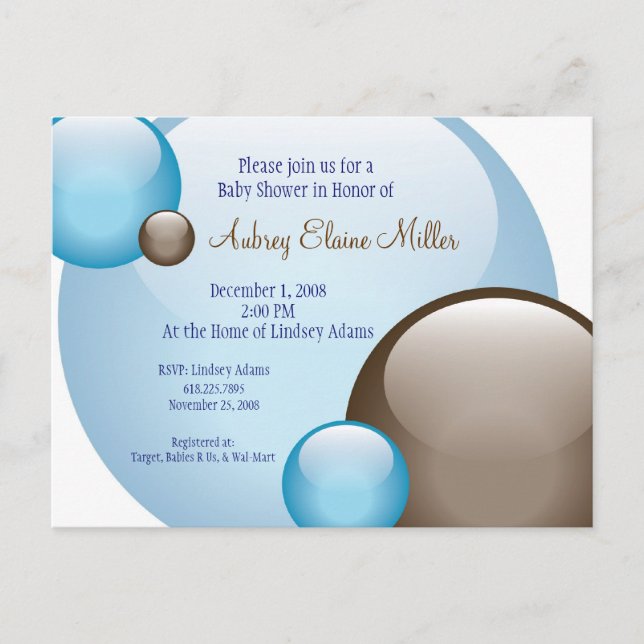 Blue & Brown Bubble Invitation Postcard (Front)