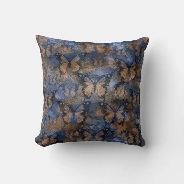 Blue Brown Butterflies Throw Pillow (Front)