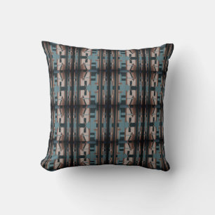 Blue Brown Charcoal Beige Southwest Look Mosaics Throw Pillow