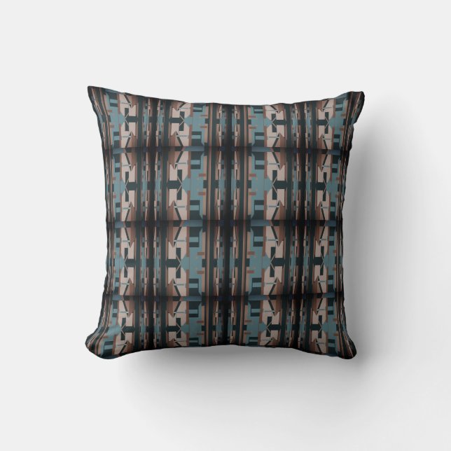 Blue Brown Charcoal Beige Southwest Look Mosaics Throw Pillow (Front)
