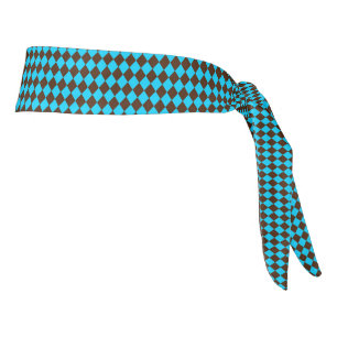 Blue Brown Checker Diamond Pattern Tie Headband