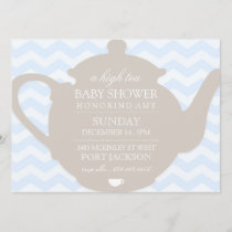 Blue & Brown Chevron High Tea Baby Shower Invite