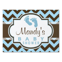 Blue & Brown Chevron Stripes Baby Shower Yard Sign