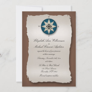 Blue & Brown Compass Wedding Invitations
