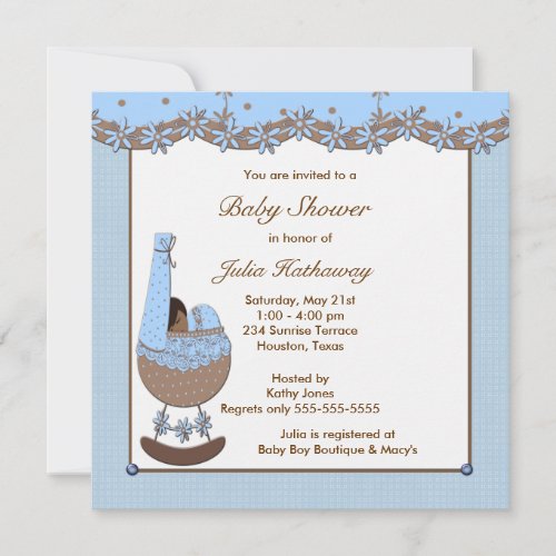 Blue Brown Cradle Ethnic Boy Shower Invite