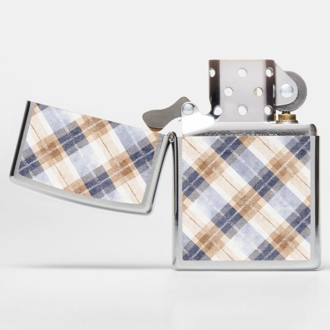 Blue Brown Cream Stripes Zippo Lighter (Opened)