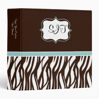 Blue Brown Cute Zebra Print Custom Binder