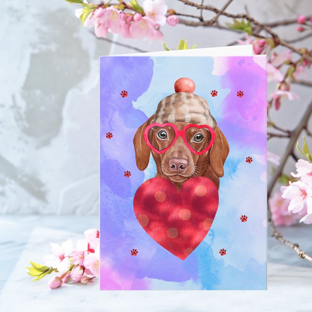 Blue Brown Dachshund Valentine's Day Gift Dog Card (Creator Uploaded)