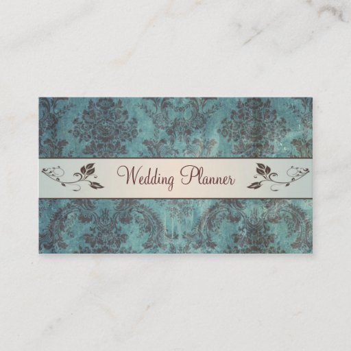 Customizable Blue brown damask Wedding Planner Business Card