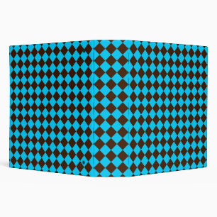 Blue Brown Diamond Checker Pattern 3 Ring Binder