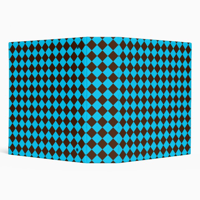 Blue Brown Diamond Checker Pattern  3 Ring Binder (Background)