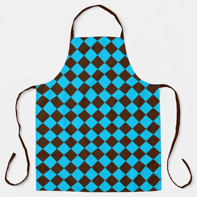 Blue Brown Diamond Checker Pattern Apron (Front)