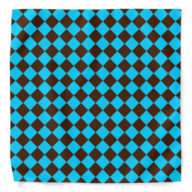 Blue Brown Diamond Checker Pattern Bandana (Front)