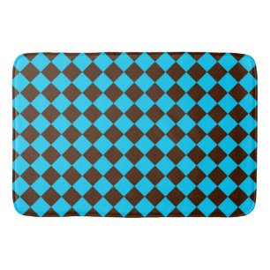 Blue Brown Diamond Checker Pattern Bath Mat