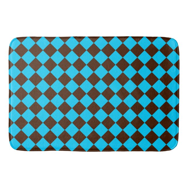 Blue Brown Diamond Checker Pattern	 Bath Mat (Front)