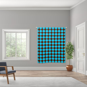 Blue Brown Diamond Checker Pattern Blackout Curtains